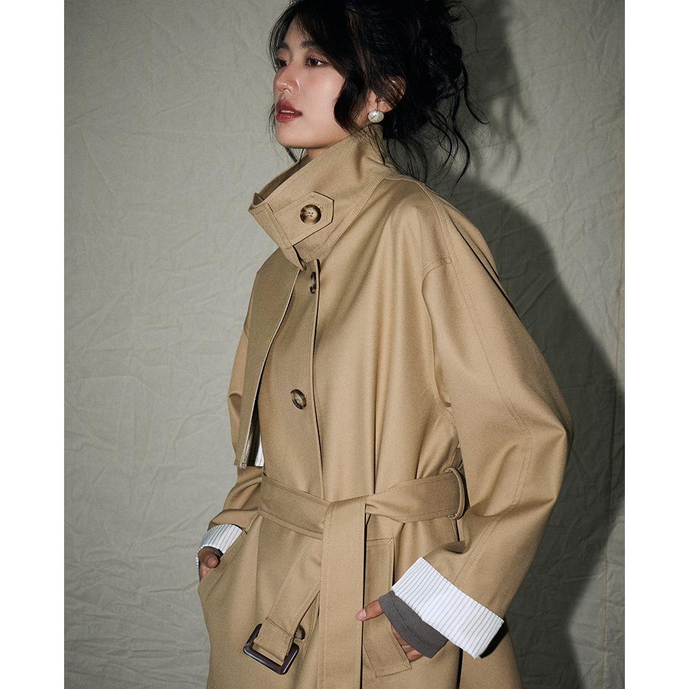 Chunxin casual retro style versatile stand-up collar small loose medium and long trench coat