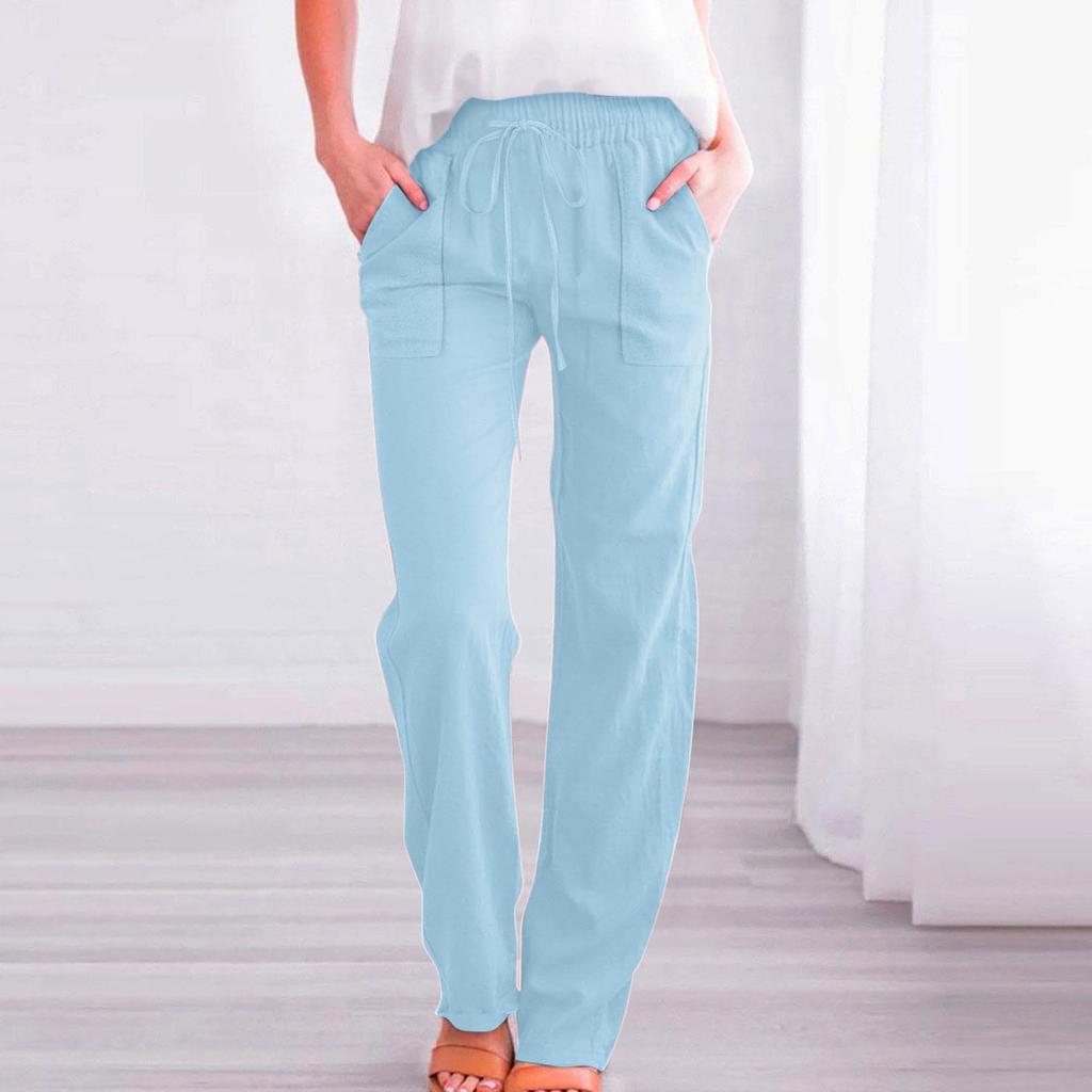 Damen Casual Hose Locker Und Bequem Elastischer Bund Gerade Hose Mit Tasche Farbe