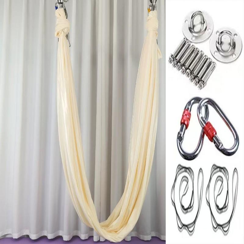 Aerial Yoga Hammock Set With Stretchy Fabric Home Gym Studio Practice Indoor Fitness Suspension Trainer