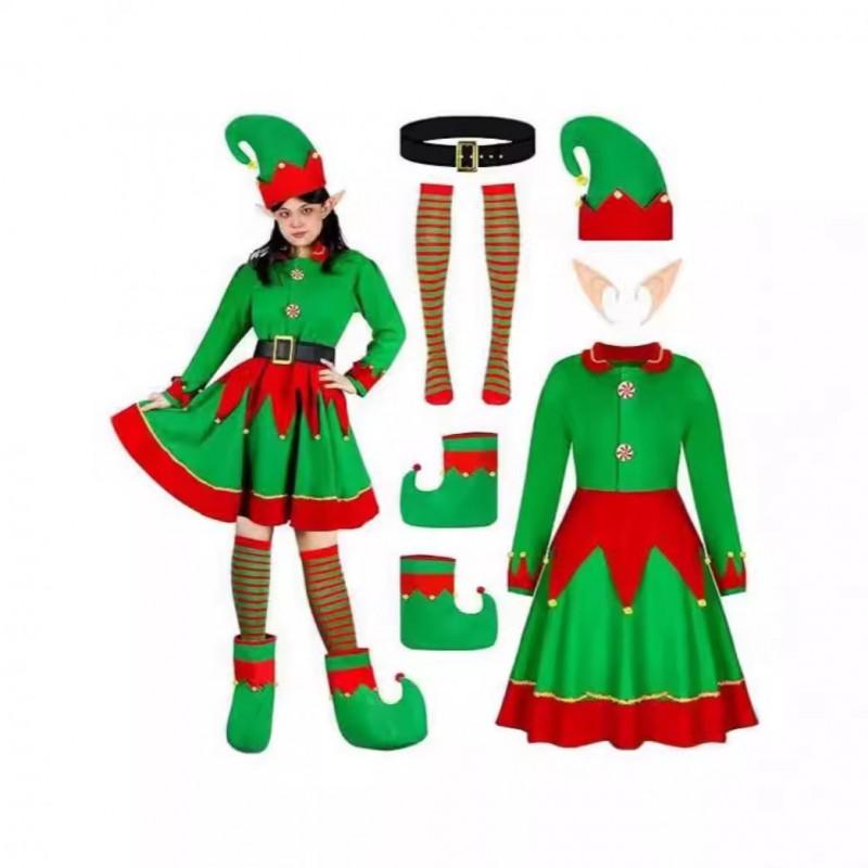 Christmas Costume Dress Set Adult Green Elf Cosplay Outfit Stage Performance