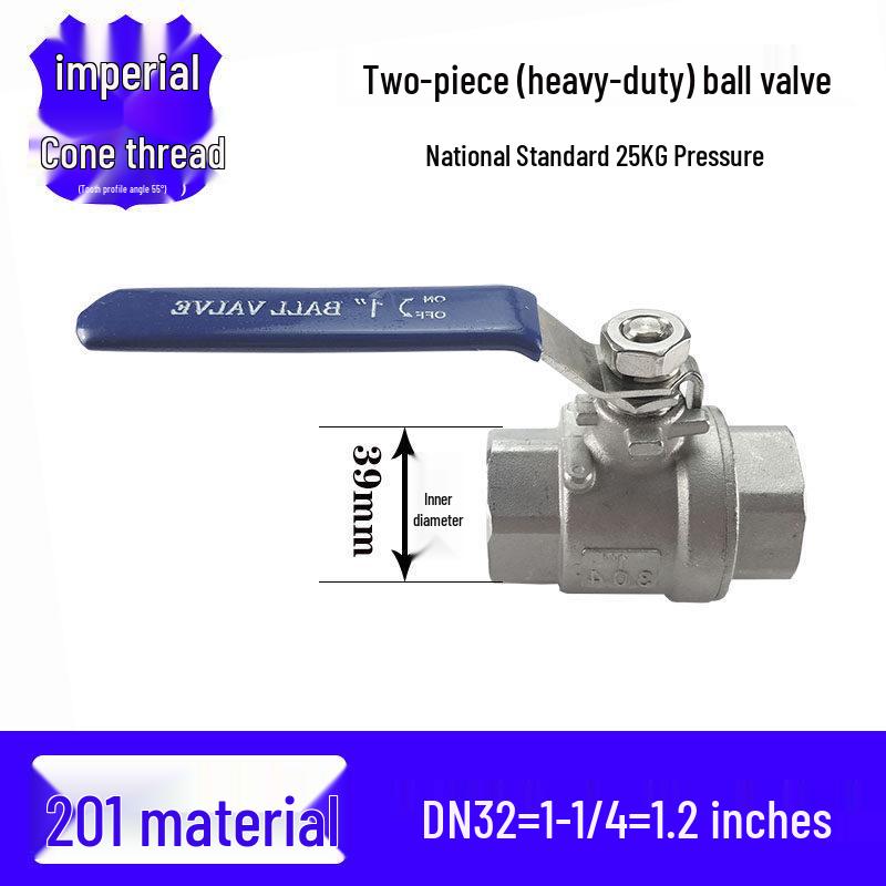 201/304 Stainless Steel Heavy-Duty Two-Piece Ball Valve / 25kg Pressure / Full Bore / High Flow Rate / DN15