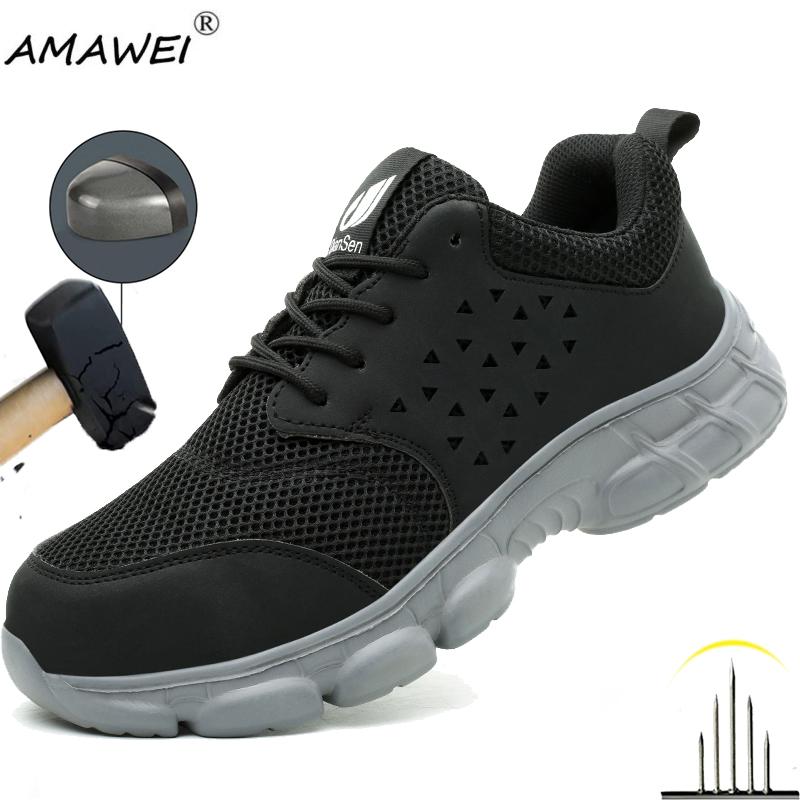 Men Work Boots Indestructible Safety Shoes Steel Toe Shoes Puncture-Proof Work Sneakers Anti-Slip Wear Resistant Protective Boot