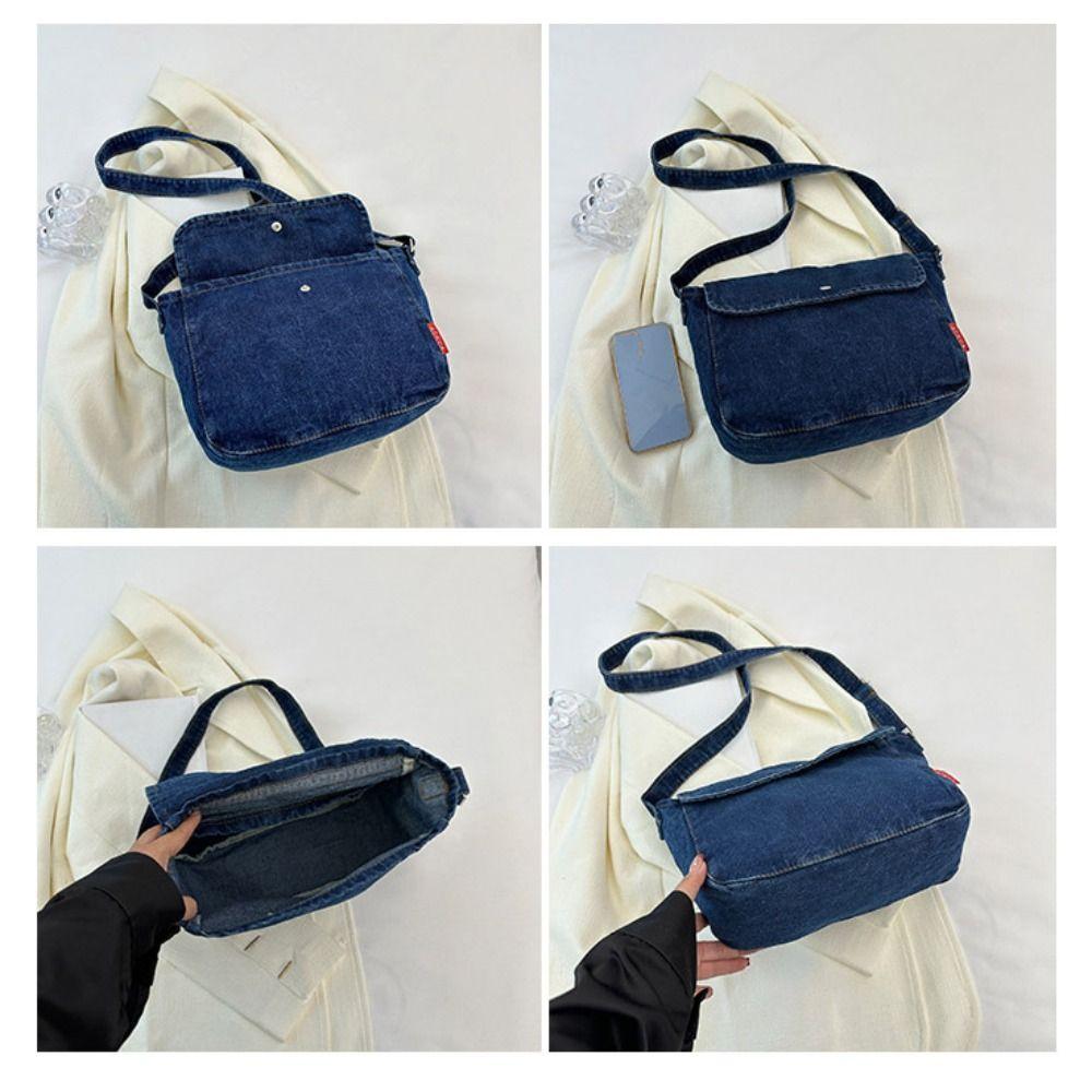 Y2K Vintage Handbag Street Style Solid Crossbody Bag Fashionable Denim Canvas Bag  Students