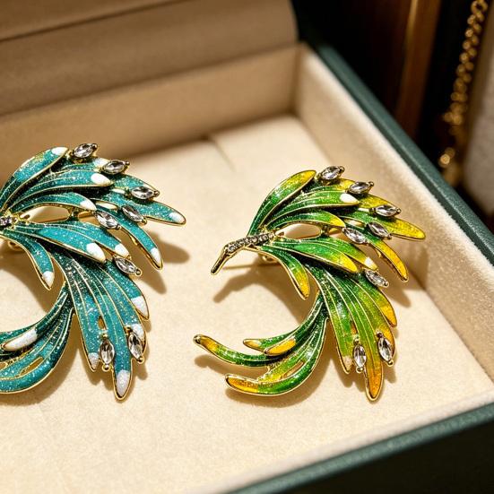 Feather Brooch Rhinestone Lapel Pin Elegant Glittery Feather Brooch Pin for Women Shirts Coats Outfit Accessory