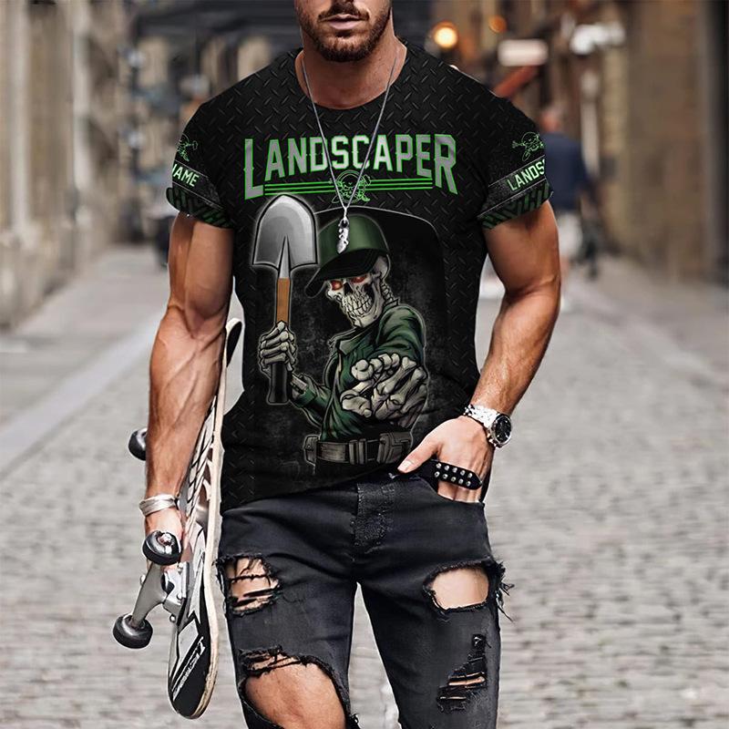 Fashion Design Gardener Uniform Pattern 3D Printing Men's Outdoor Round Neck Short Sleeved T-shirt