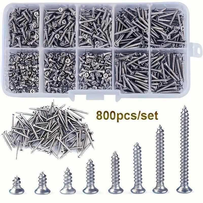 800Pcs Self Tapping Wood Screws Set, M2 Flat Head Sheet Metalscrew, Self Tapping Screws Assortment Kit