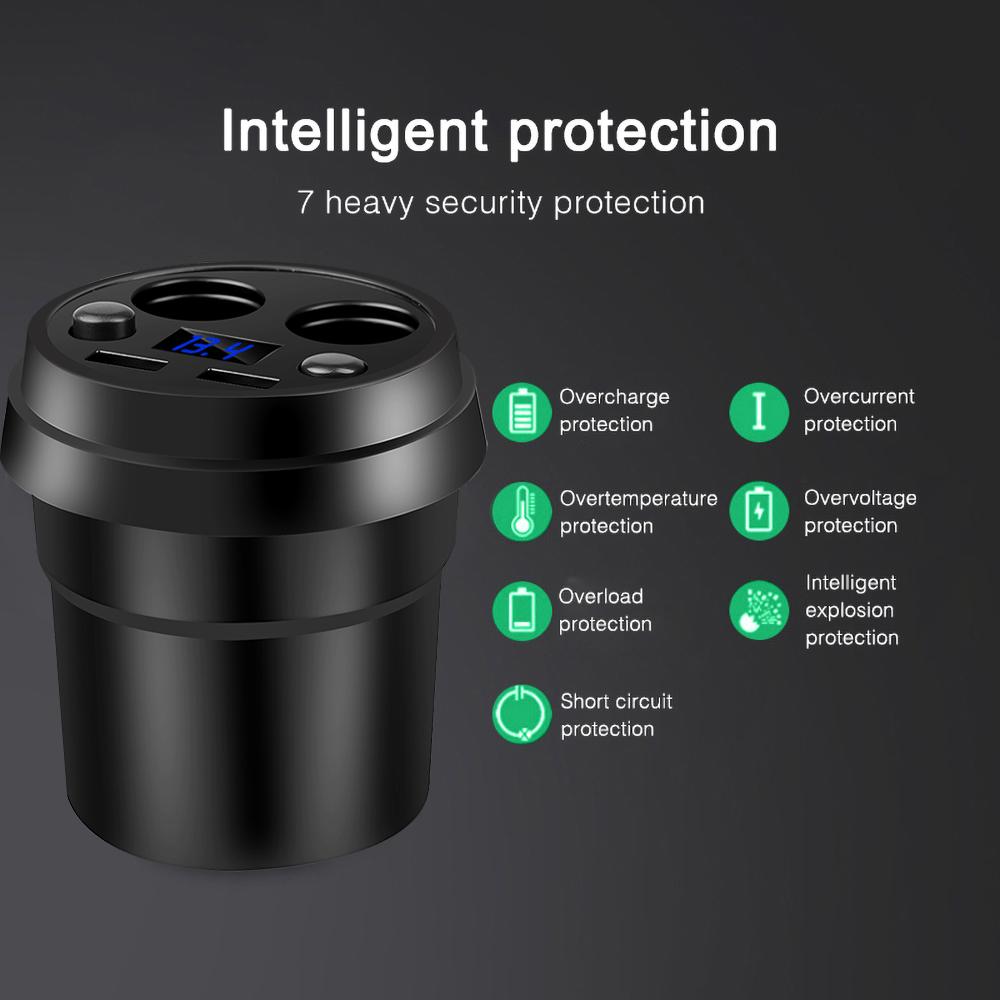 Car Charger 2 USB DC/5V 3.1A Cup Power Socket Adapter Cigarette Lighter Splitter Phone With Voltage LED Display Car Accessories