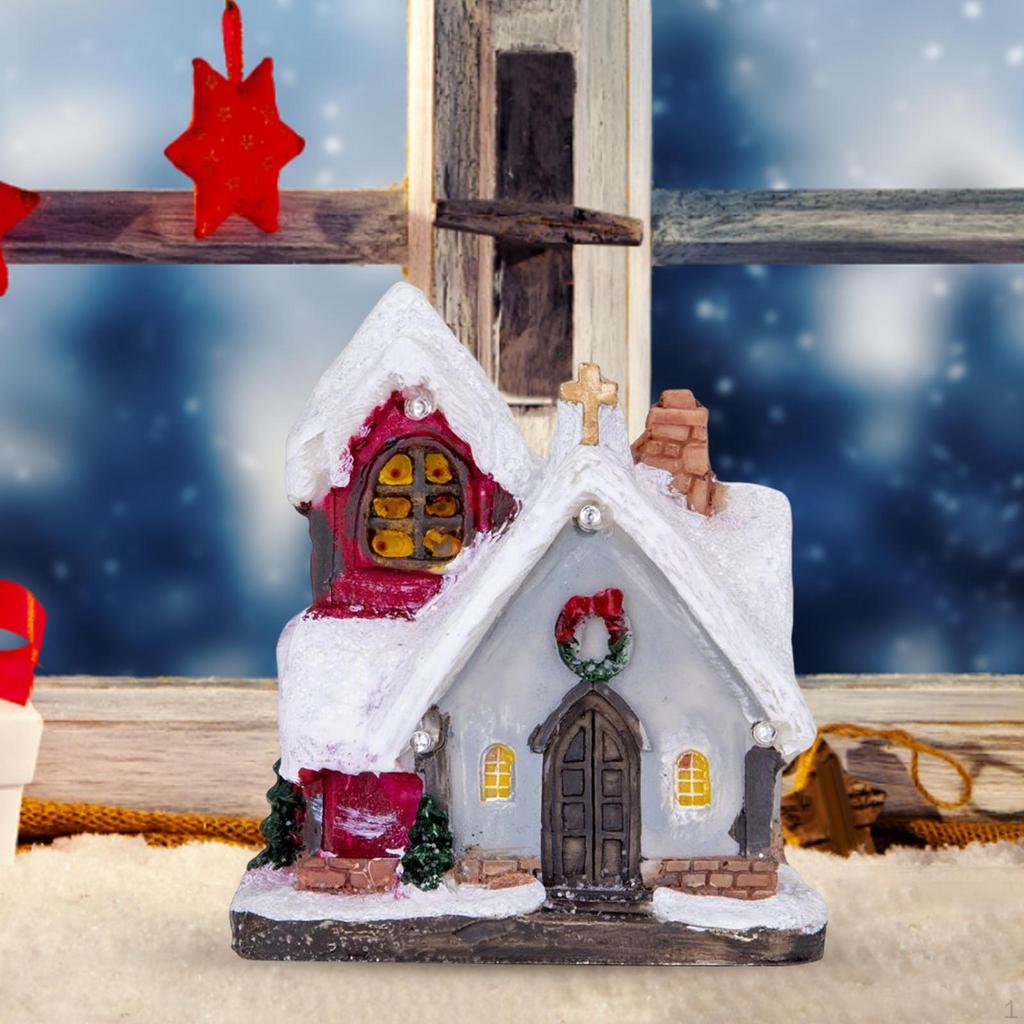 LED House Lighted Up Snow Covered Xmas Buildings