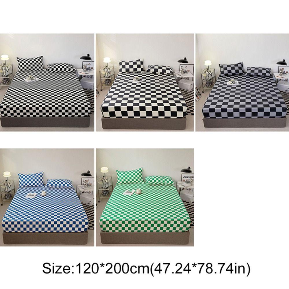 Checkered Pattern Fitted Bed Sheet Elastic Band Breathable Mattress Cover Washable All-inclusive Mattress Protector Bedroom