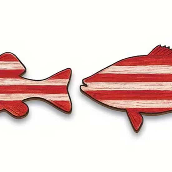 3 szt. Patriotyczne Drewniane Ryby Dekoracja Ścienna na 4 Lipca Wzór Pasków i Gwiazd Flagi Amerykańskiej Ryba Sztuka Ścienna Dekoracja Ścienna w Stylu Nadmorskim Oceanu do Salonu