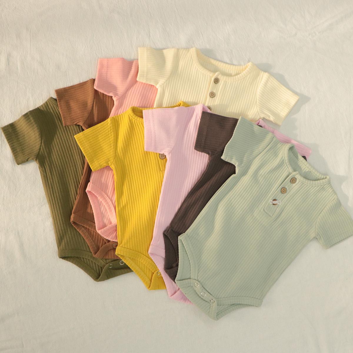 

Baby Ribbed Short-Sleeve Romper for Spring, Summer, and Autumn 59cm/3M