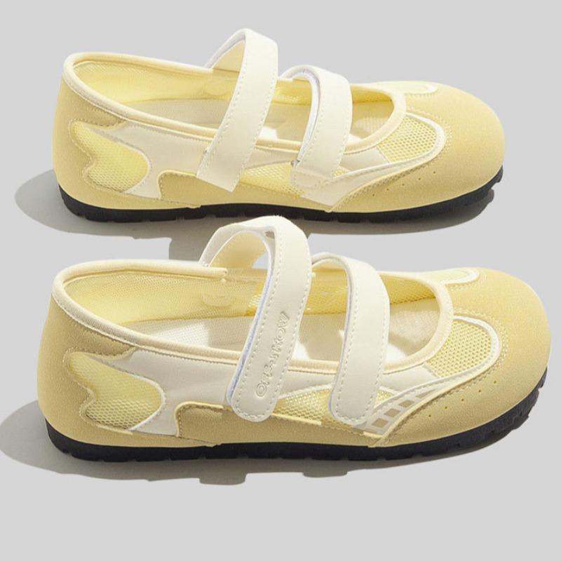 Low-cut Women's Shoes Velcro Round Toe White Shoes Flat-bottomed Breathable Single Shoes