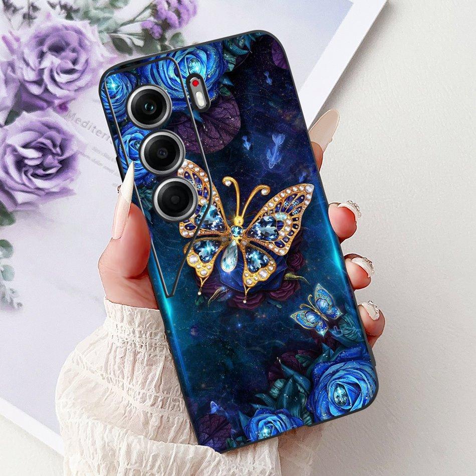 For Tecno Camon 40 Pro 4G Camon40 Elegant Floral Cat Phone Case For Camon 40 40Pro 4G CM6 CM5 Black Silicone Soft Cases Bumpers