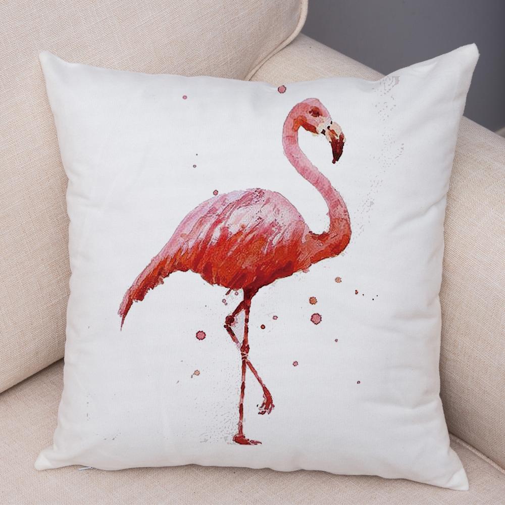 Watercolor Flamingo Cushion Cover Hand Painted Style Single Bird Design Soft Square Pillow Home Living Decor Accessory xcm