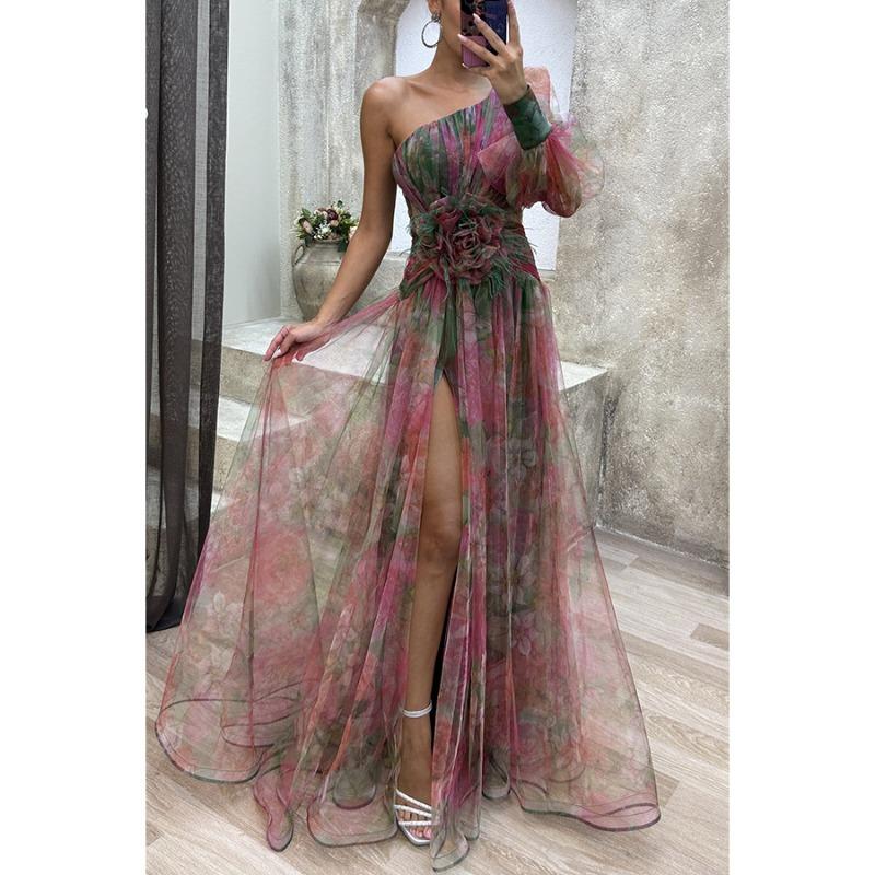 New party mesh slanted shoulder dress, casual fashion dress for women