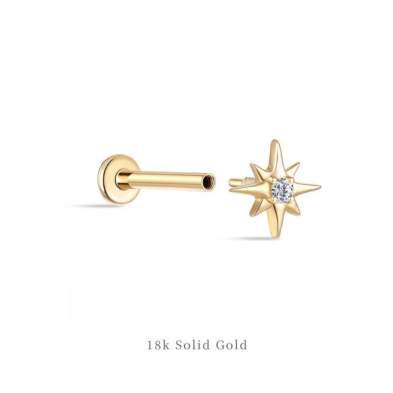 Clover Internally Threaded Stud Earrings 18K Gold Diamond Cartilage Ear Jewelry Body Piercing Jewelry High Quality Customizable