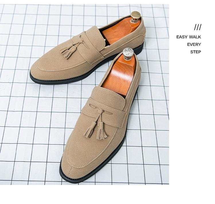 Men's Plus Size Matte Leather Tassel Loafers: Pointed Toe Business Casual Dress Shoes