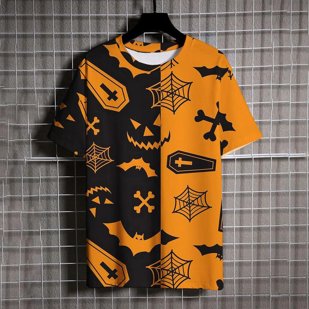 Halloween Kürbiskopf Druck Herrenbekleidung Freizeit Übergroßes T-Shirt Herren Vielseitig Trendig und Bequem y2k Oberteile T-Shirt