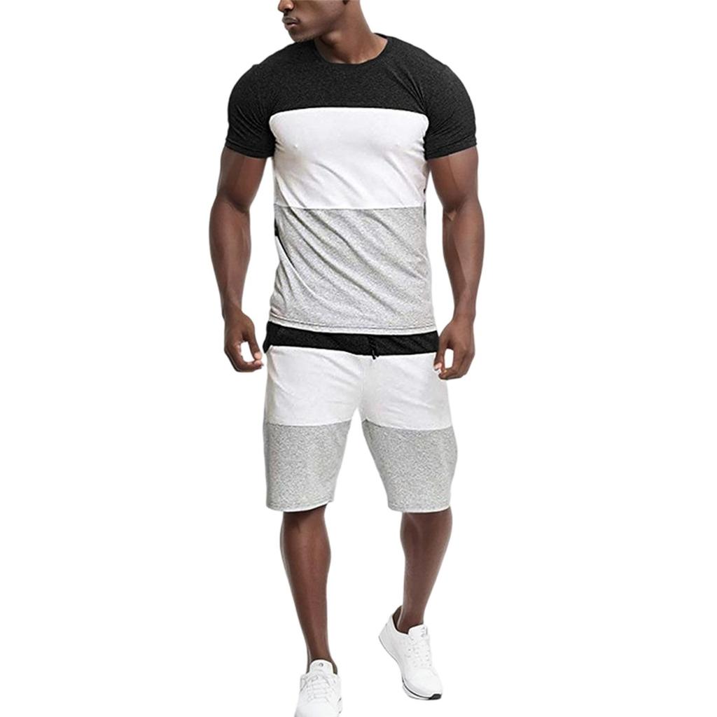 Men's Leisure Color Matching Short Sleeves Shorts Set