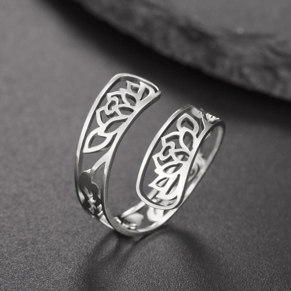 

My Shape Lotus Flower Rings for Women Stainless Steel Rings Adjustable Size Girls Pinky Finger Ring Buddhism Yoga Amulet Jewelry resizable
