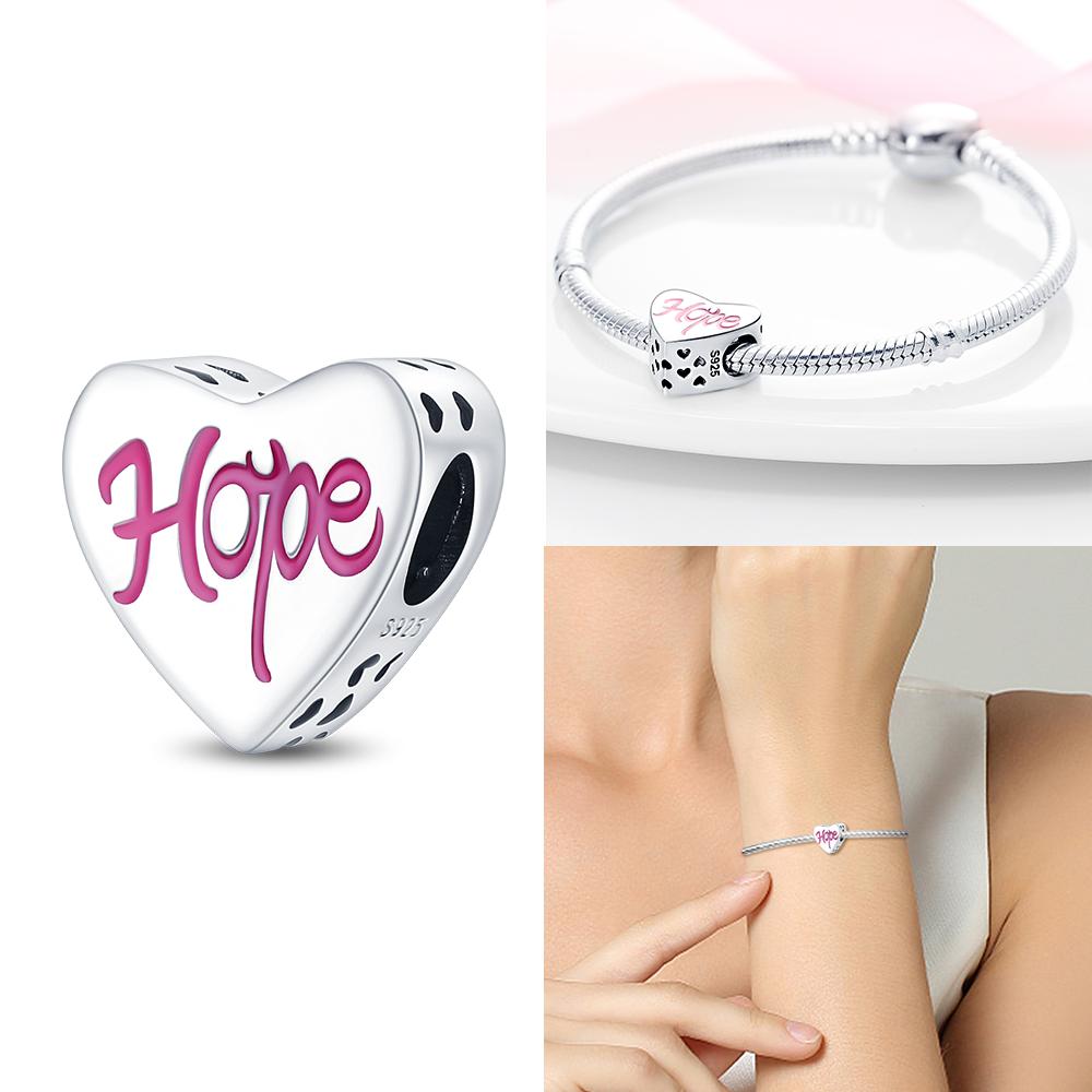 Rose Gold Pink Zircon Love Heart Beads Fit Bracelet Charms Copper Original Jewelry Women Diy Accessories