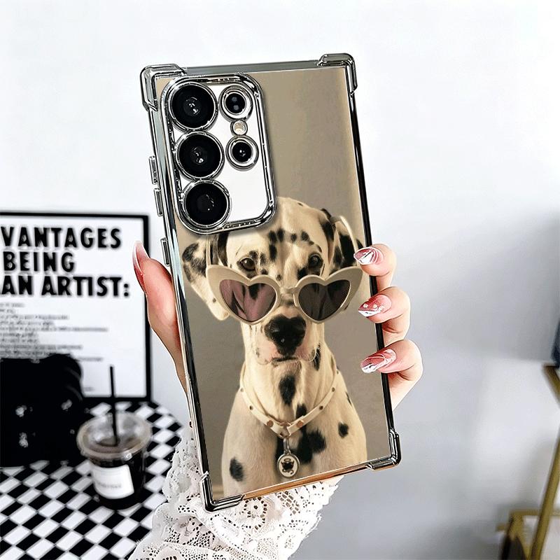 Dalmatian Cute Dog Plating Phone Case For Samsung Galaxy S24 S25 FE S26 Edge S23 Ultra S22 S21 Plus S20 Anti-Fall Airabag Cover