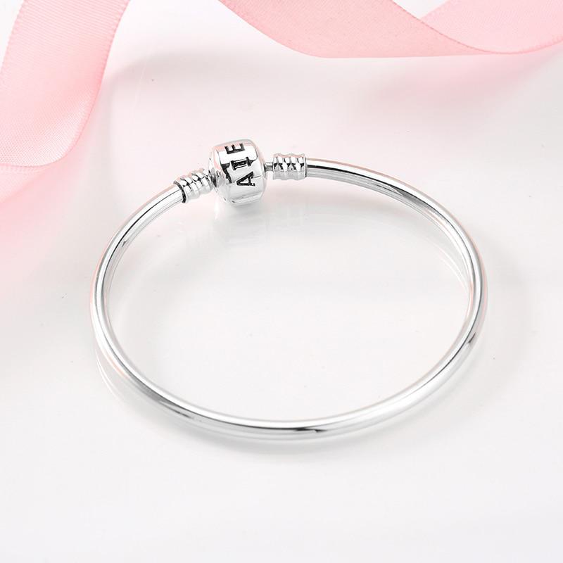 New 925 Sterling Silver Charm Love Pink Rose Bracelets Bangles Diy For Fashion Jewelry Womens Accessories Trendy Jewelry Gift
