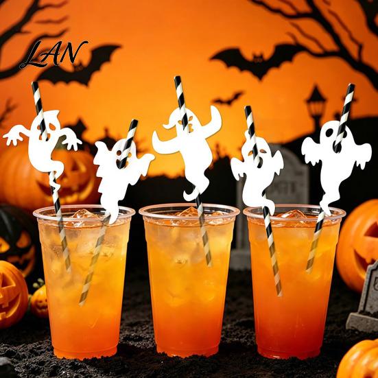 Fun Party Favors for Kids 8Pcs Halloween Ghost Straw Set, Decorative Drinking Straws, Spooky Eco Friendly Straws Picks, Creative Cupcake Toppers,
