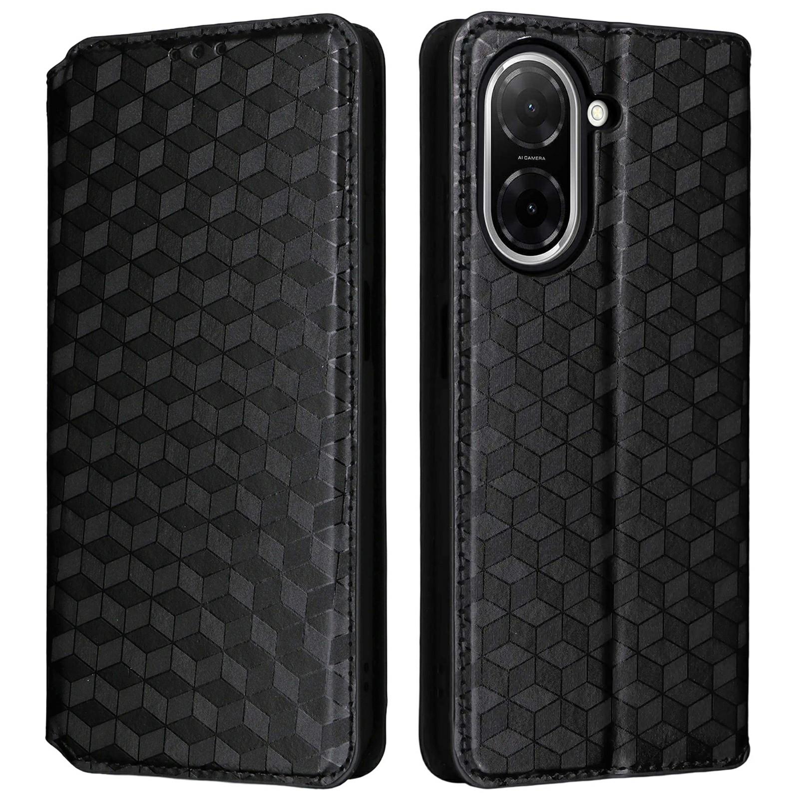 

Для Xiaomi Poco C71 4G/Redmi A5 4G (171.7мм) Чохол-гаманець, ромб, друкований шкіряний чохол для телефону Black