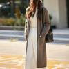 2025 Autumn/Winter Korean-Style Knee-Length Knit Cardigan - No Button, Double Pocket, Loose Fit, Solid Color