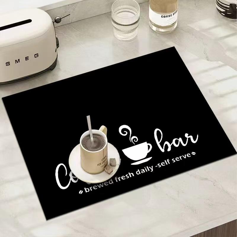1pc Creative Pattern Printed Coffee Machine Mat Kitchen Counter Quick Water Absorption Utensil Drying Mat Desktop Drainage Mat