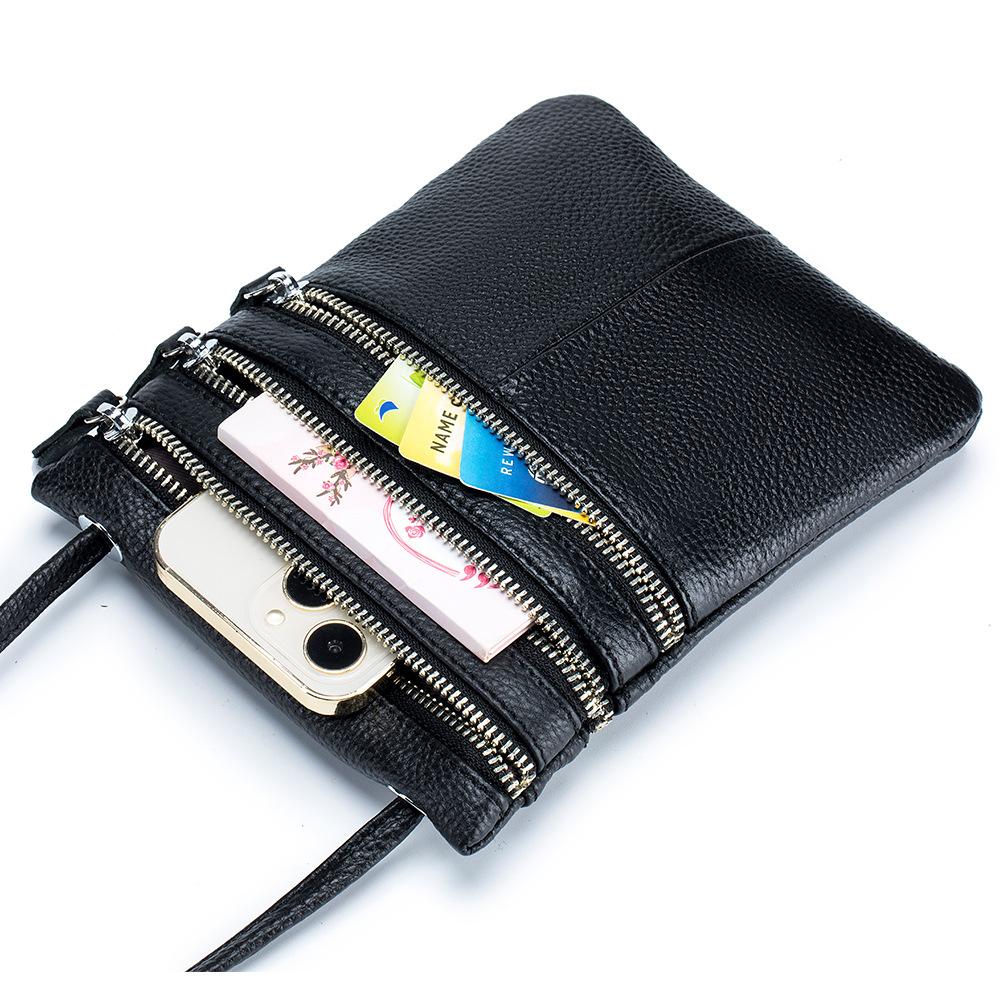 New Women's Mobile Phone Bag Soft Leather Vertical Three Zipper Shoulder Messenger Bag Fashion Women's Bag Trend