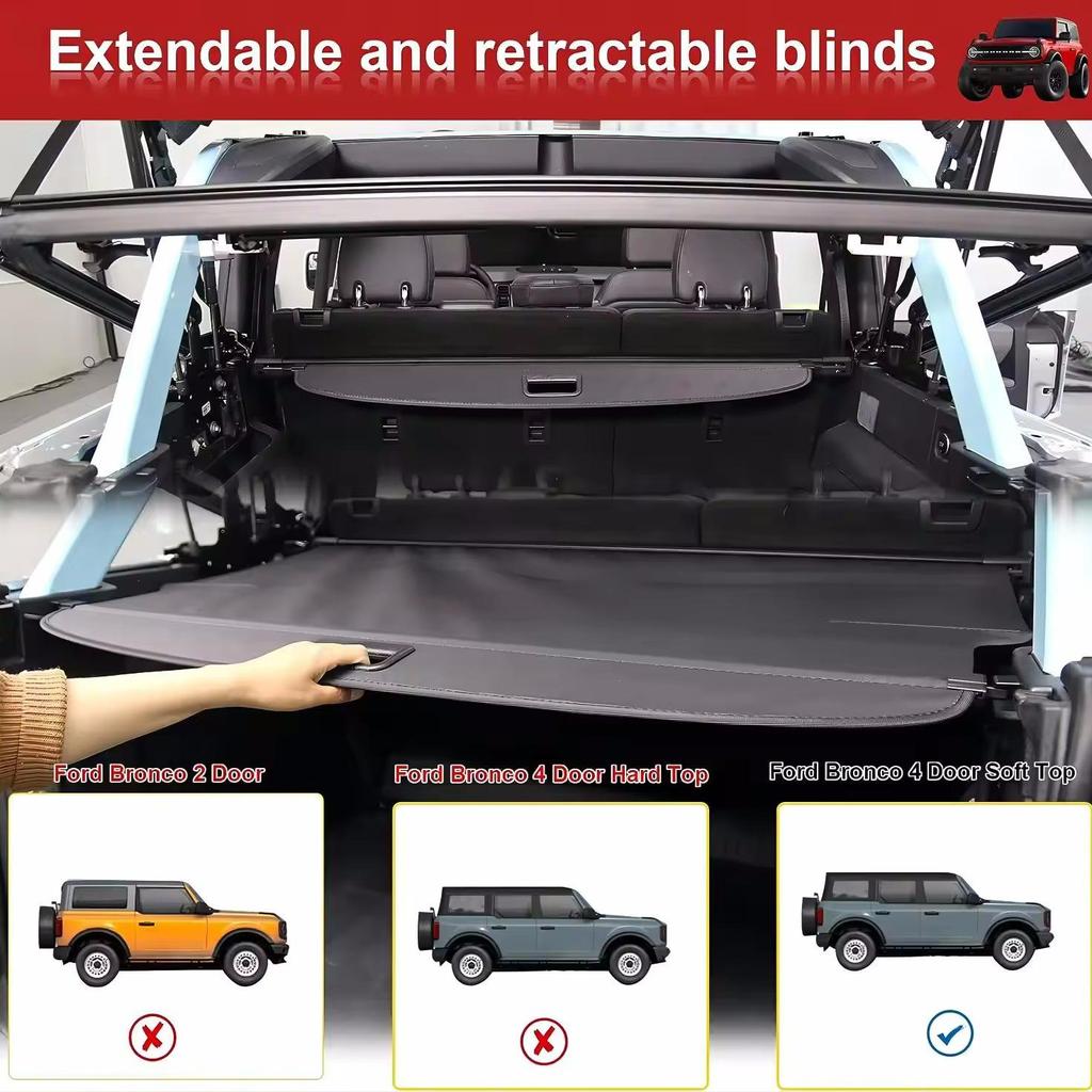 2021+ 4-Door Bronco Retractable Canvas Leather Trunk Sunshade Cover