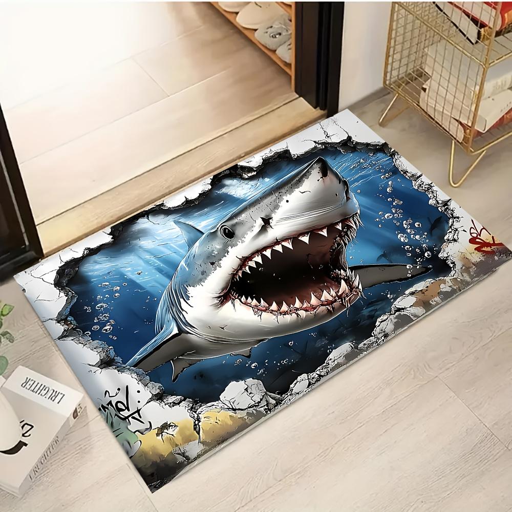 1pc Shark Attack Door Mat – 3D Ocean Predator Design, Dramatic Marine-Themed Entryway Mat for Living Room, Bedroom 40x60cm16x24in