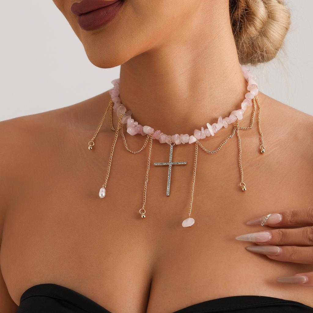 Bijuterii Strass Cruce Ciucure Lanț Claviculă Colier Piatră Naturală Vânt Fată Tineret Personalizat