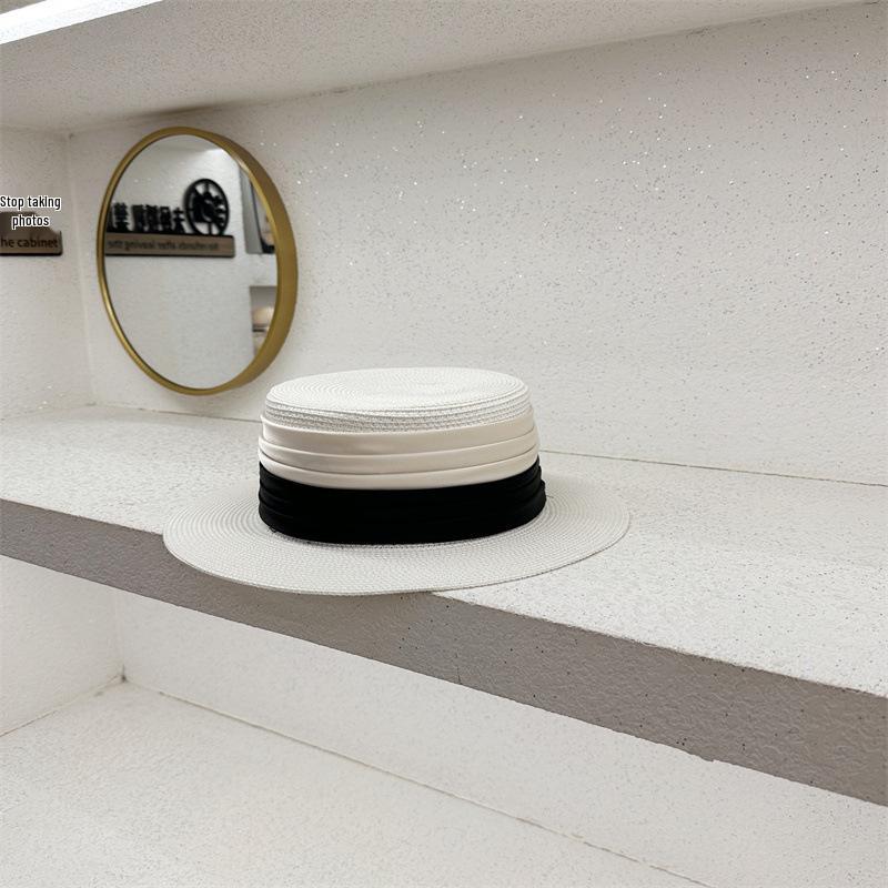 

Женская французская соломенная шляпа с плоским верхом и лентой смешанного цвета, широкополая защита от солнца, летняя федора для отпуска Medium (56-58cm)