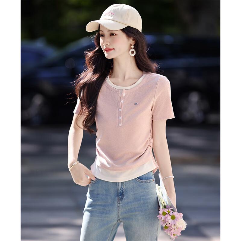 Women's Gentle Sweet Fake Two-Piece Short Sleeve T-Shirt