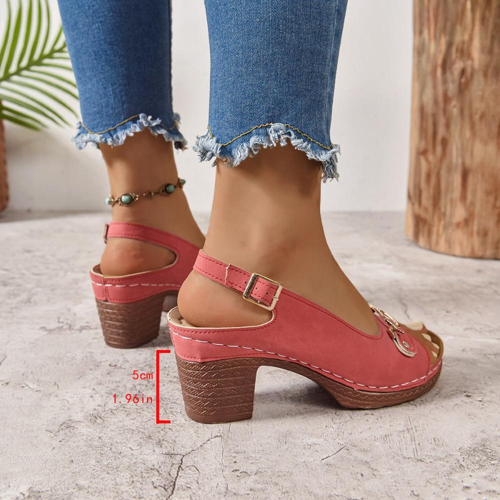 Elegant Ladies Peep Toe Pumps Summer Fashion Back Strap High Heels Shoes Woman Fashion Metal Buckle Comfortable Sandals