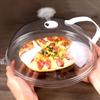 Mikrowellen-Spritzschutz Hochtemperaturbeständig Mikrowellen-Schutzdeckel Transparent Lebensmittel-Abdeckhaube mit Boden Dampfventil Griff