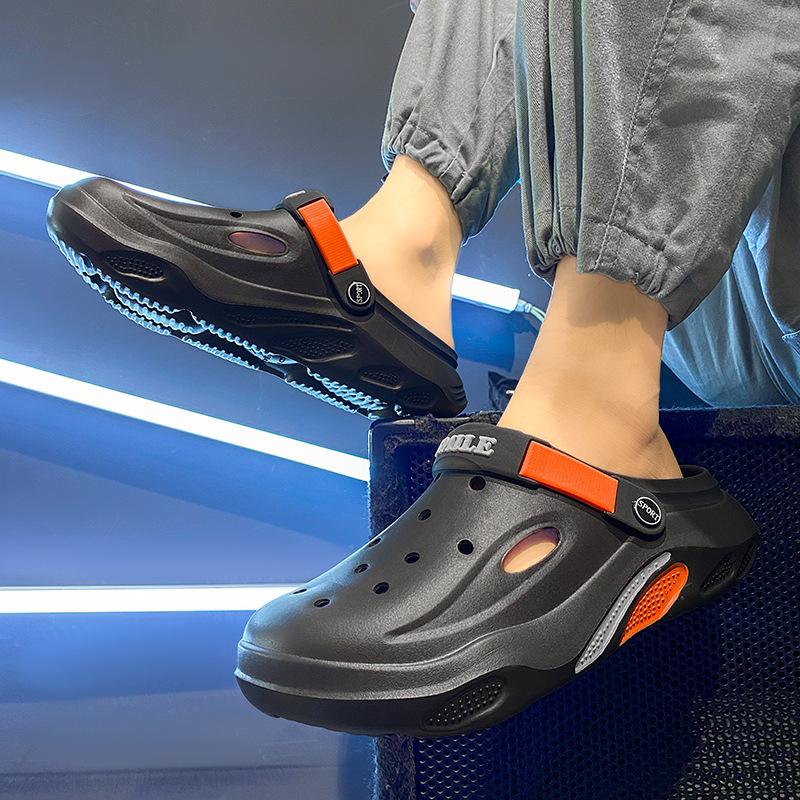 

Stepping on shit hole shoes men s summer wear non-slip thick-soled bag head slippers men s beach sports and leisure sandals 39 чёрный