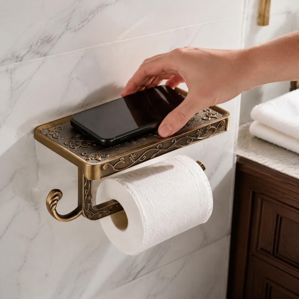 Antique Carved Toilet Paper Holder Vintage Mobile Phone Rack Storage Shelf Storage Rack  Kitchen