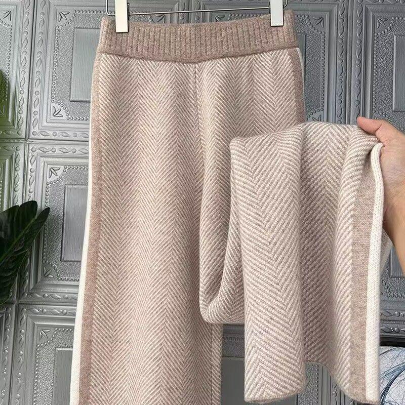 

Autumn 2025 Women s High-Waist Wide-Leg Herringbone Knit Wool Pants – Loose, Floor-Length, Casual Outerwear 3XL [Recommended for 150-165 jin] абрикосовый
