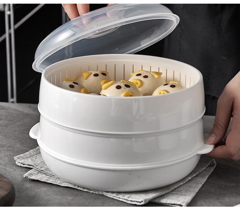 Dual-Layer Microwave Steamer: Food-Grade Water-Add Container with Thickened Tray & Grid
