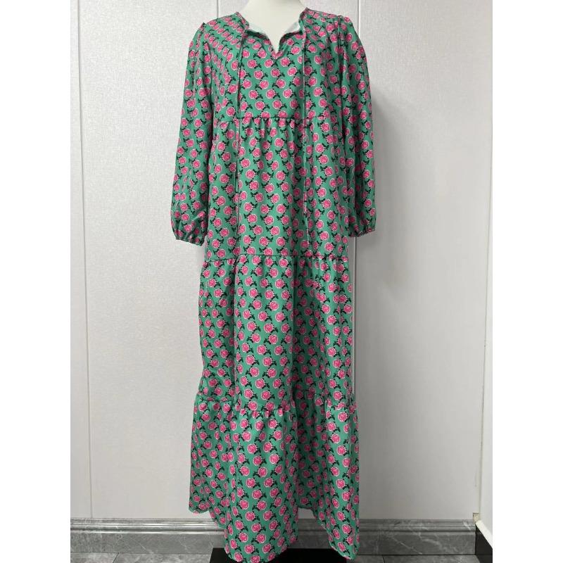 Sommer Puff Sleeve Boho Maxi Kleid Frauen Elegante 2024 Casual Floral Kordelzug V-ausschnitt Lose Urlaub Strand Kleider Party Vestidos