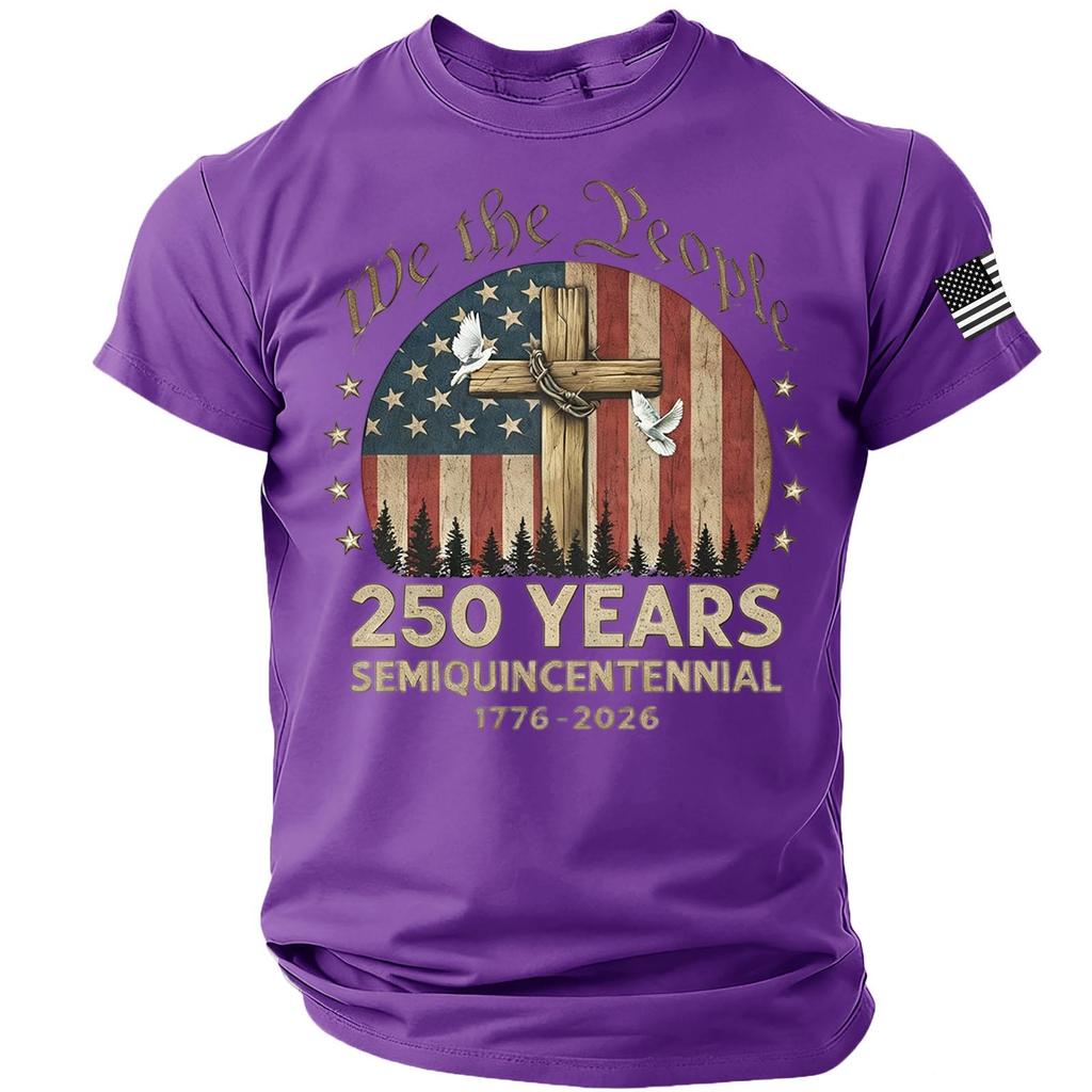 Men’s Short Sleeve Crewneck T Shirt We the People 250 Years Semiquincentennial 1776 2026 Graphic Print Comfortable Fit