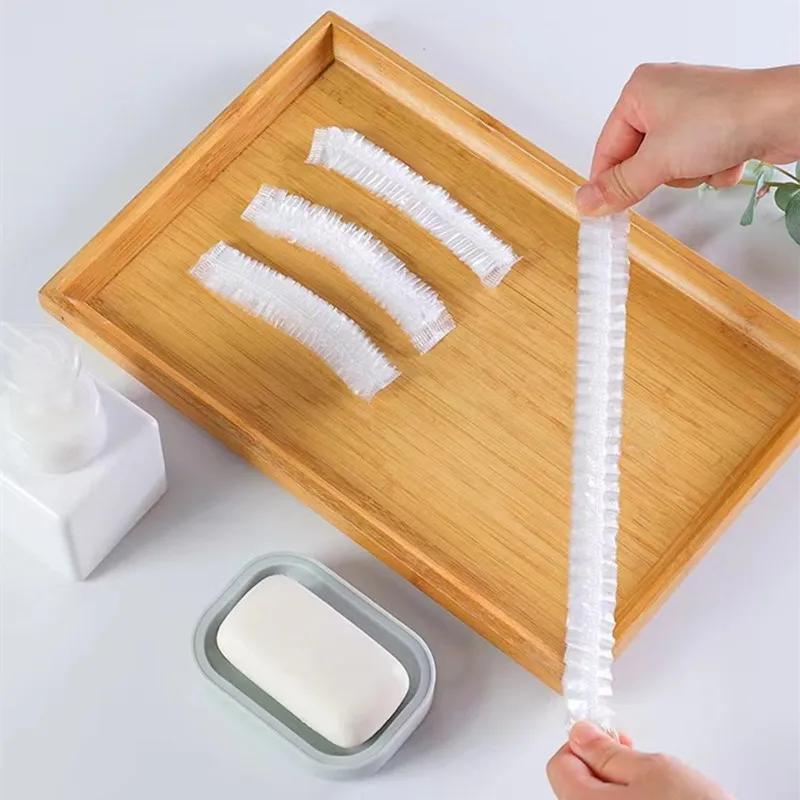 Women's Disposable Shower Cap, Plastic Waterproof Head Cover, Pink Spa Salon, Hotel Hair Dye, Elastic Hair Cap, 100 Pieces/set