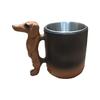 Lustige Harz Dackel Kaffeetasse Handgefertigt Niedliche Tierform Teetasse Edelstahl Innen mit Griff Wasserbecher für Zuhause