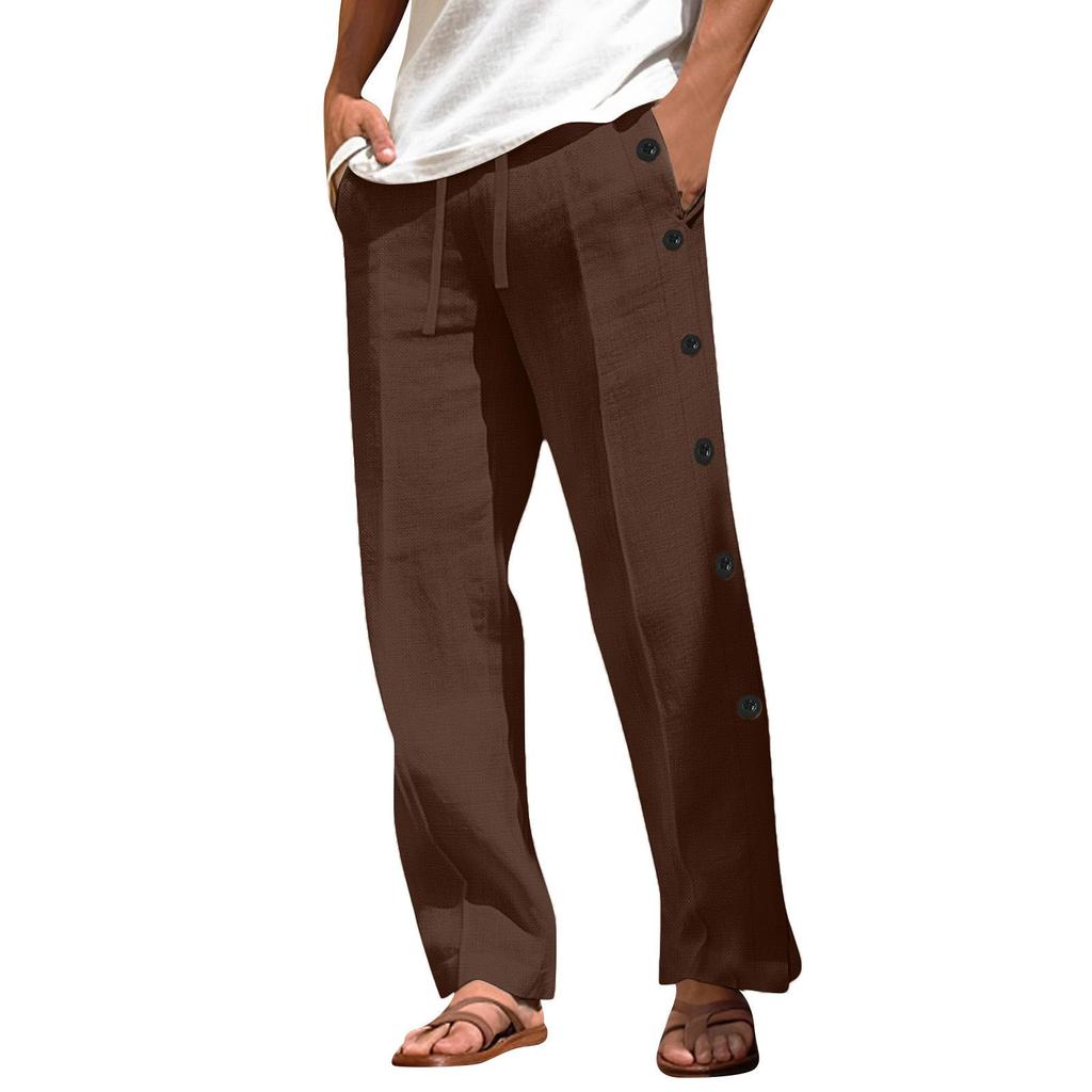 Herr Casual Lösa och bekväma Casual Byxor Bomull Linne Knappar Byxor