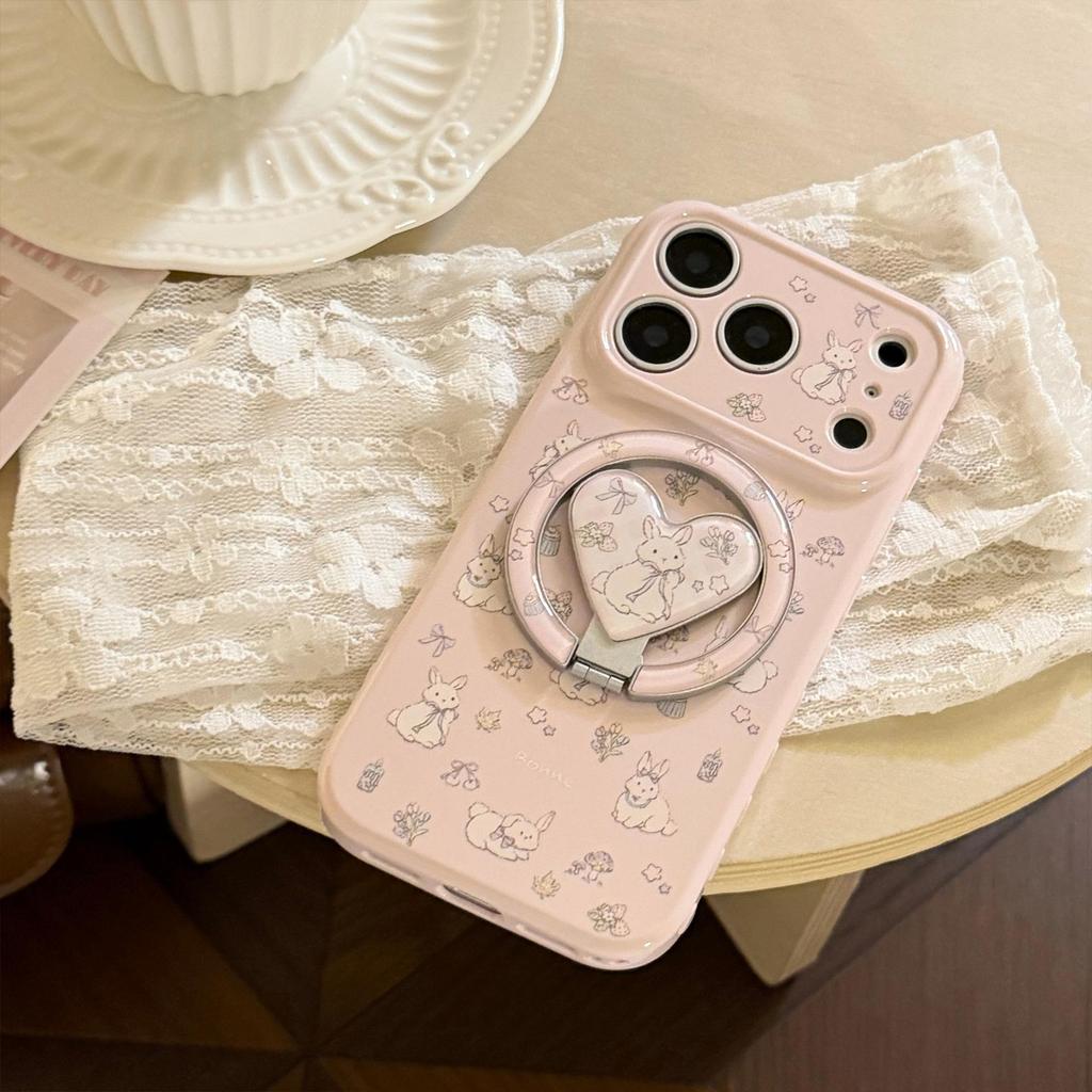 Cute Bunny Heart-Shaped Magnetic Phone Case for iPhone 16, iPhone 17, and iPhone 17 Pro Max