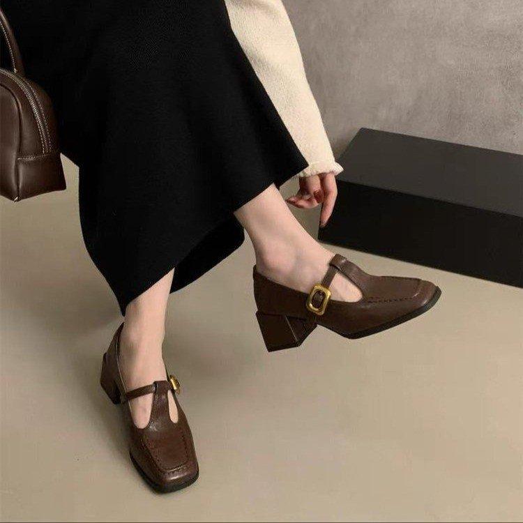 French retro student Mary Jane shoes women's 2026 spring and autumn new temperament thick heel commuting thick heel small leather shoes women